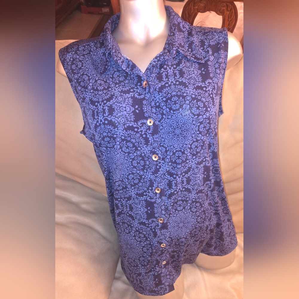 Croft & Barrow Black Blue Paisley Print Sleeveless Top Size M - Picture 9 of 12